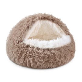 NOYAL Dog Bed Round Hooded Plush Cat Cave Donut Anti Anxiety Fluffy Dog Bed for Small Medium Dog and Cat