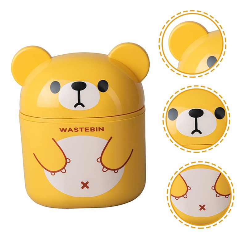 Alipis Kawaii Mini Trash Can with Lid Small Plastic Desktop
