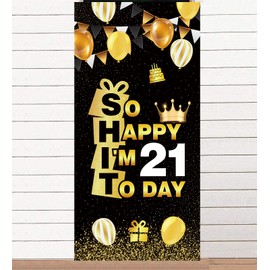 So Happy I’M 21 Today Black Gold Banner Backdrop Crown Hallo Twenty-First Cheers to 21 Years Old Theme Decor for Man Woman Happy 21st Birthday Party Photo Booth Props Decorations Favors Supplies