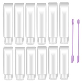 Xnovies 14Pcs 30ml 50ml Travel Bottles with Mini Cosmetic Spatulas for Toiletries, Refillable Flip Cap Leakproof Empty Transparent Travel Size Squeeze Bottles for Conditioner Lotions Shampoo
