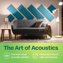Ekkogo Acoustic Panels 12-Pack Soundproof Wall Panels 12"x12"x0.4" Decorative Sound Dampening for your Home, Office, Studio, Bedroom & More with Unique GridFrame Carving [Light Turquoise]
