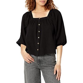 Unionbay Women's Square Neck Crinkle Gauze Top, Black, Small