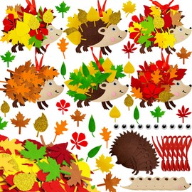 MQIAN Hedgehog Autumn Crafts for Children, Craft Set Autumn, Hedgehog Craft Set for Children, Autumn Decoration Hastling Children, DIY Creative Crafts Autumn with Maple Leaf, Eyes, Lanyards