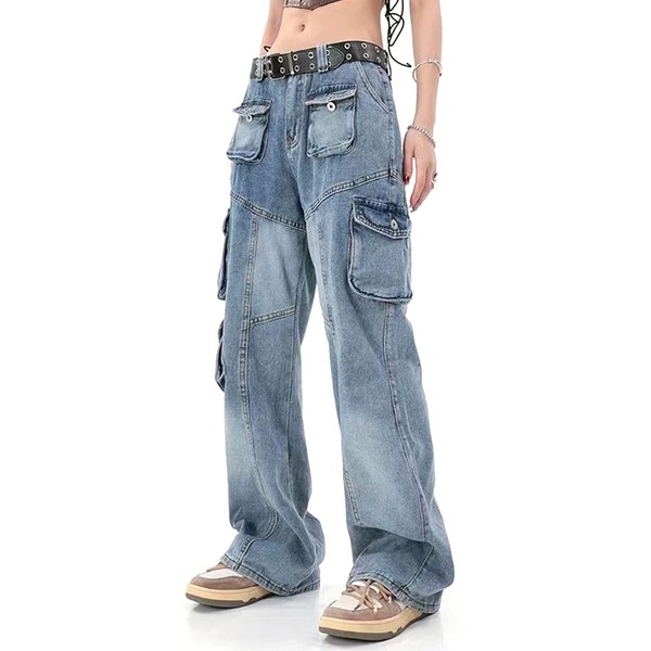 Aelfric Eden - jeans de patchwork para hombre y mujer, de cintura alta, estilo clásico, rectos, Azul (10-blue), X-Small