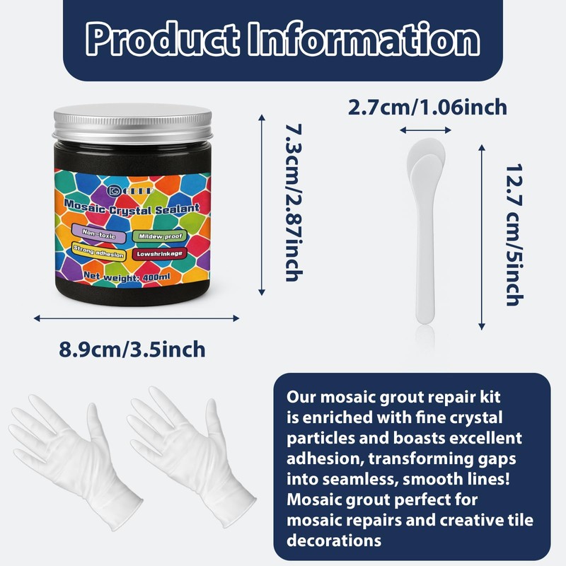GDDP 200g Black Crystal Mosaic Grout, Handmade Grouting Filling Gaps