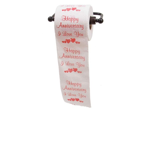 JustPaperRoses Happy Anniversary, Printed Toilet Paper Gag Gift, Funny Novelty Wedding or Dating Anniversary Present for Him or Her