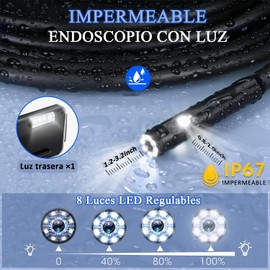 Cámara Endoscópica de 8mm 1080P HD, Endoscopio Industrial IPS 4.3", Boroscopio Con Luz 8 Luce LED Doble Lente, 10M Cable Semirrígido, IP67 Impermeable, Gancho Imán Espejo Lateral Auto Industria