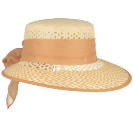 Breiter Women's Straw Hat Beach Hat with Asymmetric Brim and Bow Women's Hat 100% Paper, White-brown