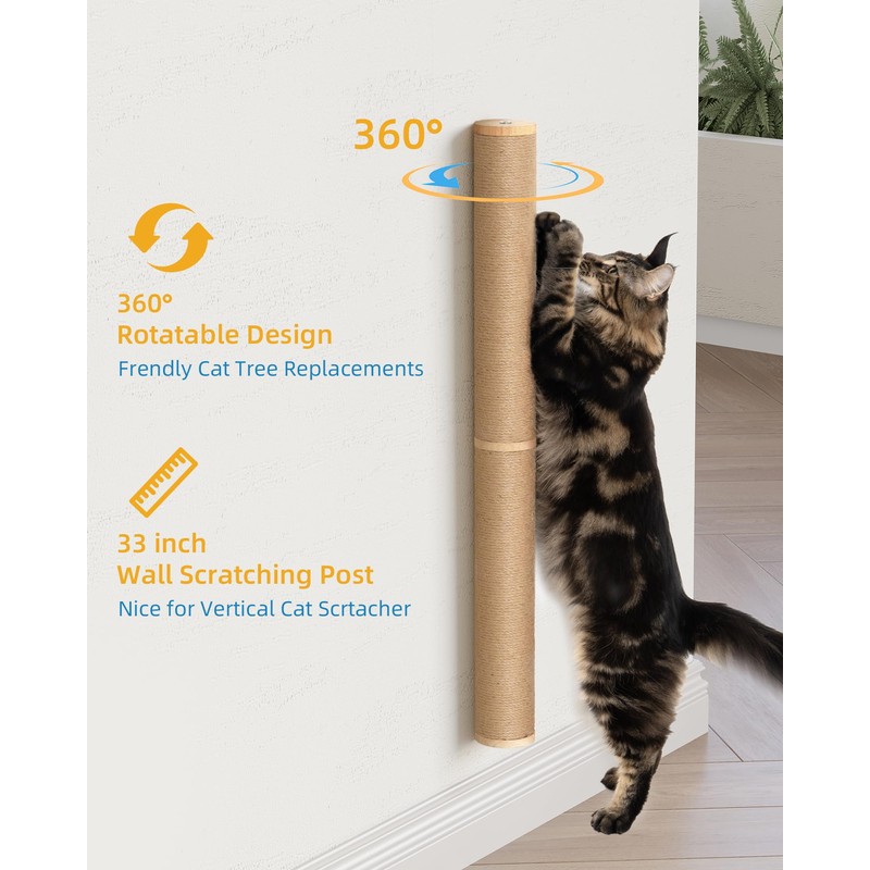 2-Pcs 34'' Wall Mounted Cat Scratcher for Large Cats, Tall