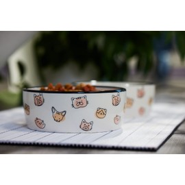 Pearhead Pearhead Cat Faces Pattern Ceramic Pet Bowl, Holds 2 Cups, Medium Water and Food Dish, Microwave and Dishwasher Safe