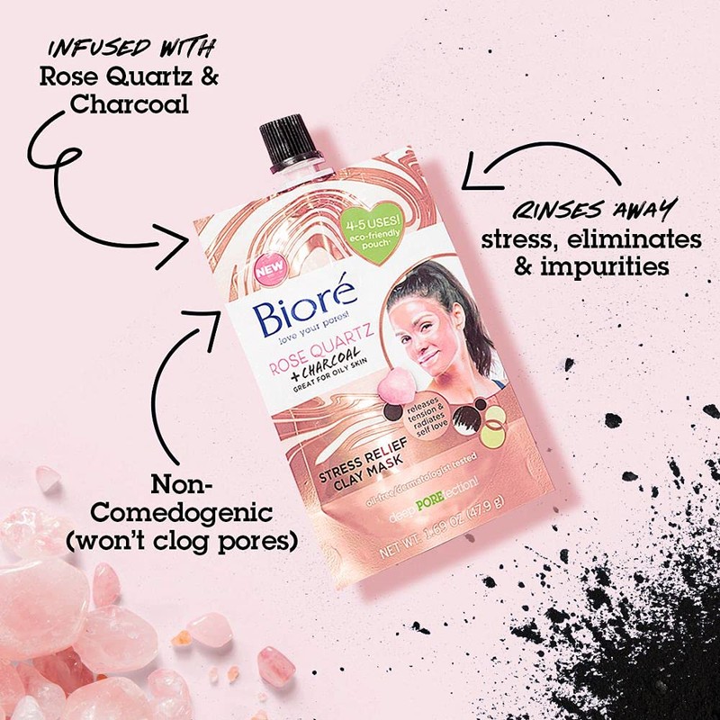 Biore Rose Quartz and Charcoal Stress Relief Clay Mask, 50