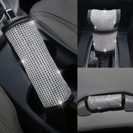 Car Decoration Accessories Bling Bling Crystal Diamond Safety Handbrake/Gear/Door Handle Cover with Leather Strap