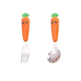 2-Piece Children's Cutlery Carrot Children's Cutlery Polished Stainless Steel Dishwasher Safe Christening Gifts Christening Gifts Children's Cutlery with Name Engraving 1 x Forks 1 x Dinner Spoon