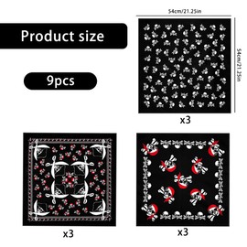 GUOYOU 9 Pieces Bandana for Men and Women, Paisley Bandanas Pattern Skull Headband Headscarves Unisex Hijabs Multifunctional Hijab Scarves Scarves Neck and Bracelets Pirate Decoration Pirate Hats,