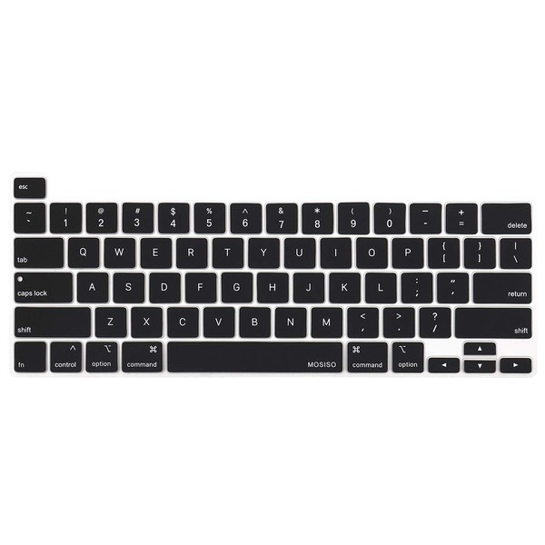 MOSISO Keyboard Cover Compatible with MacBook Pro 13 inch M2 2023, 2022, 2021 2020 M1 A2338 A2289 A2251&Compatible with MacBook Pro 16 2020 2019 A2141 Touch ID,Protective Silicone Skin, Black