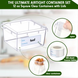 Blushtier 50 Sets 12 oz Square Deli Containers with Lids Stackable Plastic Freezer Food Storage Clear Dessert Containers with Freezer Labels for Takeout Meal Prep Storage, Microwave and Freezer Safe