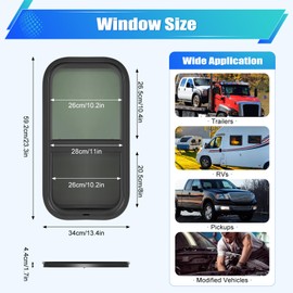 Jiabailie RV Window,Vertical RV Windows,12" W x 22" H Tinted Sliding RV Window with Trim Ring and Screws Set,Teardrop Replacement Trailer Window