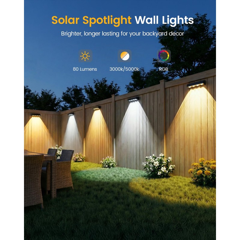 JOFIOS Fence Lights Solar Powered 12 Pack, Warm White, Cool