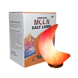 USB Moon Shape Himalayan Salt Lamp Pink Rock Crystal Light | Natural Quality Hand Crafted from Foothills of Himalayas Comes with Complete Fitting Wooden Base