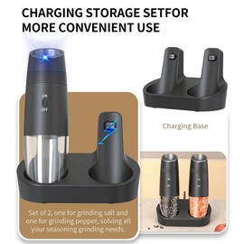 Electric Salt and Pepper Grinder Set with Charging Base – Rechargeable Gravity Automatic Pepper Mill Gift Set with LED Light & 6 Adjustable Coarseness