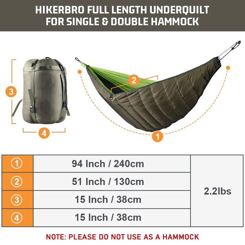 Under Quilts for Hammocks, HIKERBRO Ultralight Hammock Underquilt, Double Size