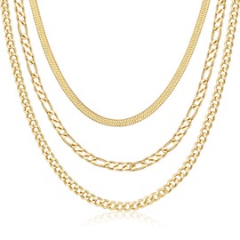 OOOPEL Layered Gold Necklaces for Women,14K Gold Plated Dainty Stackable Chain Set with Paperclip/Pearl/Snake Chains Adjustable Pendants Choker Necklace Stack Jewelry Gift Set for Women (2/3 Piece)