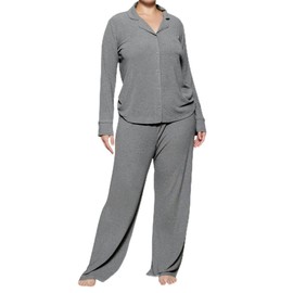 MANBEIYA Womens Pajama Sets 2 Piece Button Down Long Sleeve Sleepwear Pjs Loungewear Sets (X-Small,Grey)