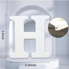 AOCEAN 4 Inch White Wood Letters Unfinished Wood Letters for Wall Decor Decorative Standing Letters Slices Sign Board Decoration for Craft Home Party Projects (H)