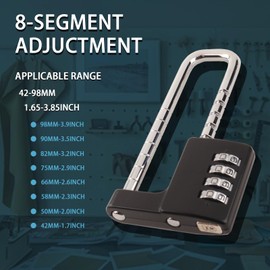 Cabinet Lock, Combination Padlock, Gym Lock, 4.6 inch* 2.54 inch* 0.57 inch, Black, Stainless Steel, Adjustable Shackle Lock, U Shape Lock for Cabinet, Outdoor, School, Gym, lockers, Fences, RiNTREE