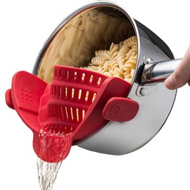 Silicone Clip-On Food Strainer for Pots, Pans, and Bowls,（ Gray） (red)