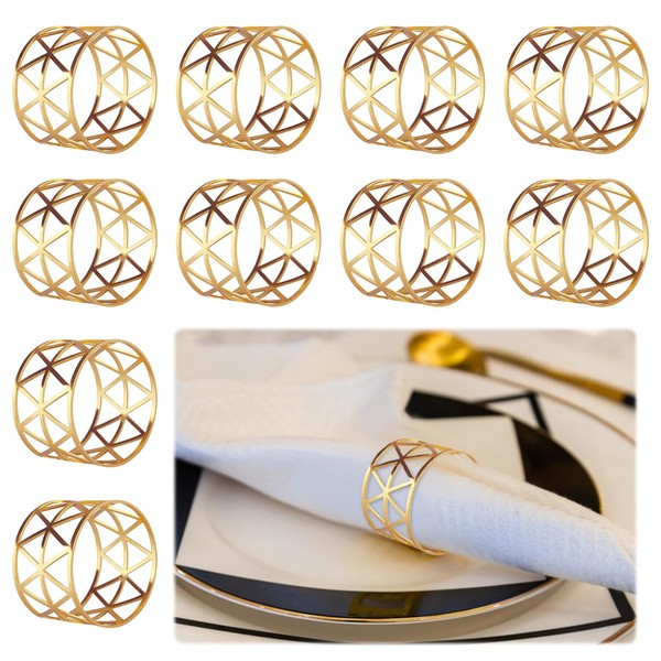 GAROMIA Napkin Rings Gold Pack of 10 Napkin Rings Wedding Metal Napkin Buckles Vintage Napkin Rings for Dinner Christmas Ramadan Communion Decoration Anniversary Family