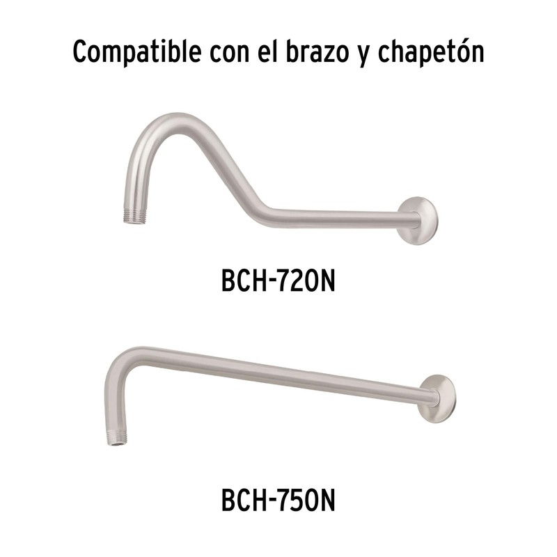 Foset Riviera R-308SN, Regadera acero inoxidable, 8", sin brazo, satinado