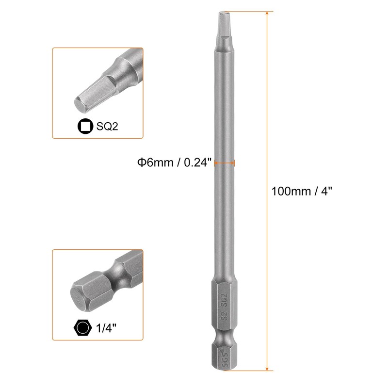 sourcing map 2pcs Square Screwdriver Bit SQ2 1/4" Hex Shank