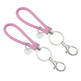 PATIKIL Keychain Bracelet, 2 Pack Woven Leather Wristlet Keychain for Women and Men Handmade Keyring Holder for Car Keys, Bag Decoration,Pink