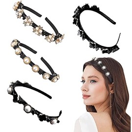 4 diademas de moda con diamantes de imitación de doble flequillo para peinado, diademas de doble capa con clips de cuentas, accesorios para el cabello para mujeres y niñas y bodas