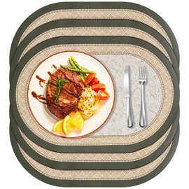 DSIOHFEI Faux Leather Placemats Set of 6, 12 * 16 Inch Non-Slip Oval Faux Leather Table Mats, Heat Stain Resistant for Dinning Room Decor, Individuals Washable Place Mats for Home Kitchen