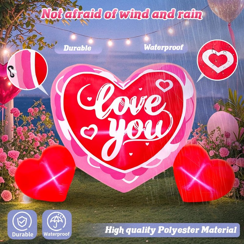 KOOY 6FT Long Valentine Inflatables Outdoor Decorations Heart Inflatable with