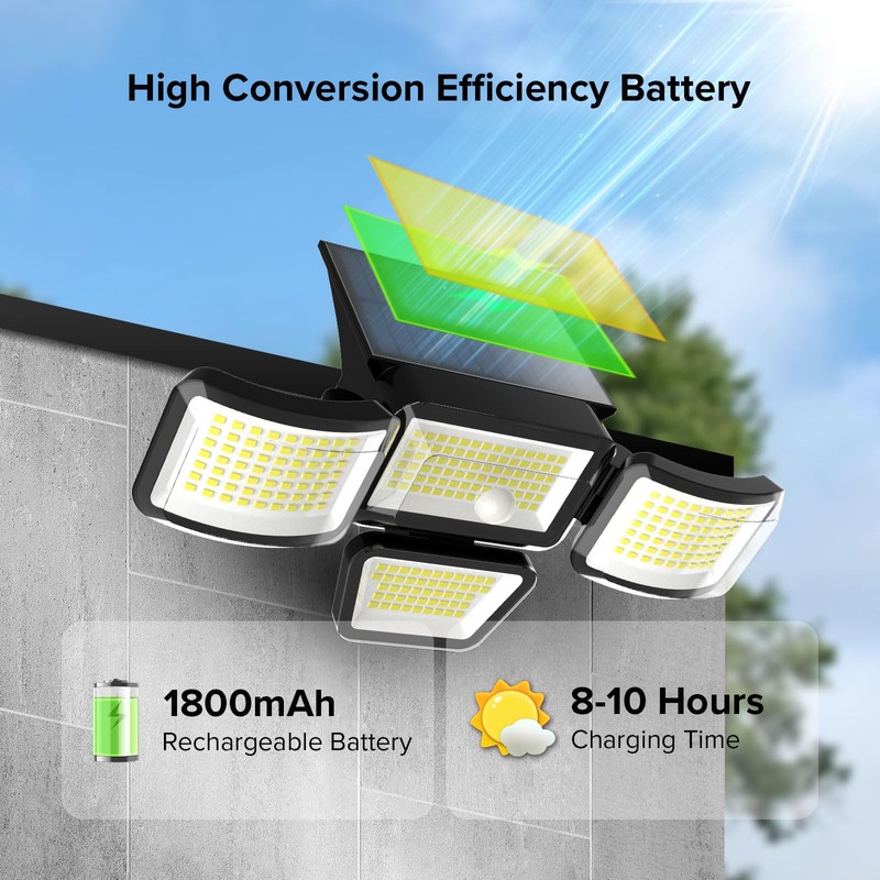 JJX Solar Outdoor Lights 3000LM 278 LED, 1 Pack 4-Head