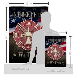 Angeleno Heritage Firefighter We Trust Garden House Flag Set Armed Forces Fireman Fire Department Rescue Red Line Hero Support Decoration Banner Small Yard Gift Double-Sided, Made in USA