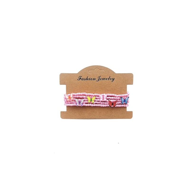 COLORFUL BLING 5PCS Butterfly Charm Bracelets Beaded Stackable Stretch Bracelets