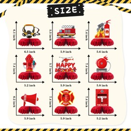 INNORU Firetruck Birthday Table Honeycomb Centerpieces, Children Fireman Birthday Party Honeycomb Table Toppers Baby Shower Party Table Decorations Flying Hero Favor Photo Booth Props 9 PCS