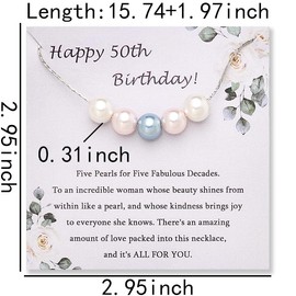 50th Birthday Pearl Necklace for Women Novelty 50 Years Old Birthday Gifts for Women Sister Mom 50 Years Old Birthday Gifts for Woman Cute White Pink Blue Pearl Necklace Choker Dainty Adjustable