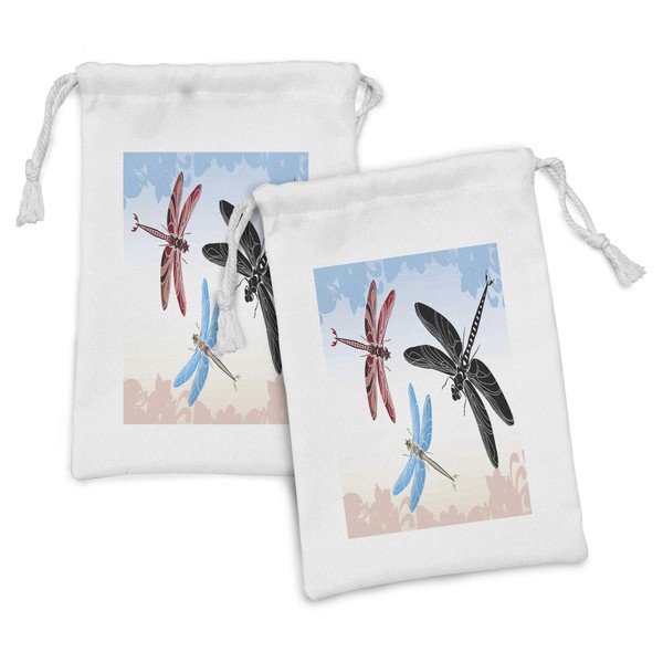 Ambesonne Dragonfly Fabric Pouch Set of 2, Exotic Dragonflies Flying