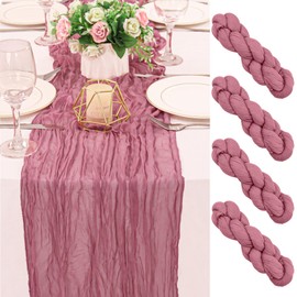4 Pack 120 Inch Dusty Rose Cheesecloth Table Runner Boho Rustic Gauze Sheer Romantic 10 FT Long Cheese Cloth Table Runner for Bridal Baby Shower Wedding Party Birthday Holiday Home Easter Decor
