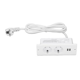 Built-in Power Strip, 3000 W, Flush-Mounted Table Socket with 2 Sockets, 2 USB-A Ports, Hidden Furniture Socket with Surge Protection for Conference Table,