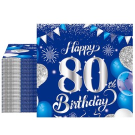40 PCS Birthday Napkins,80th Birthday Napkins for Boys and Girls Disposable丨Cheers to 80 Years,Happy 80th Theme Party Decorations Supplies(Blue and Silver)