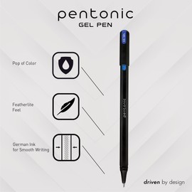 Pentonic - Bolígrafos de gel en estuche organizador de bolígrafos, 12 unidades, tinta de colores surtidos (12 colores diferentes), 0.6 mm, 0.7 mm, 1.0 mm, escritura suave (PEN12185)