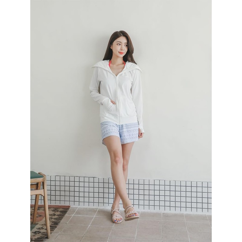 [KOUKOUCOCO] UVラッシュガード ハイネック帽子舌付きUVカットラッシュガード (JP, アルファベット, L, ホワイト)