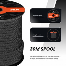 Abma Cord Paracord 4mm 30m 100% Nylon Rope 9 Strands Type III Parachute Cord for DIY, Survival Kits - Max. 280kg - Black