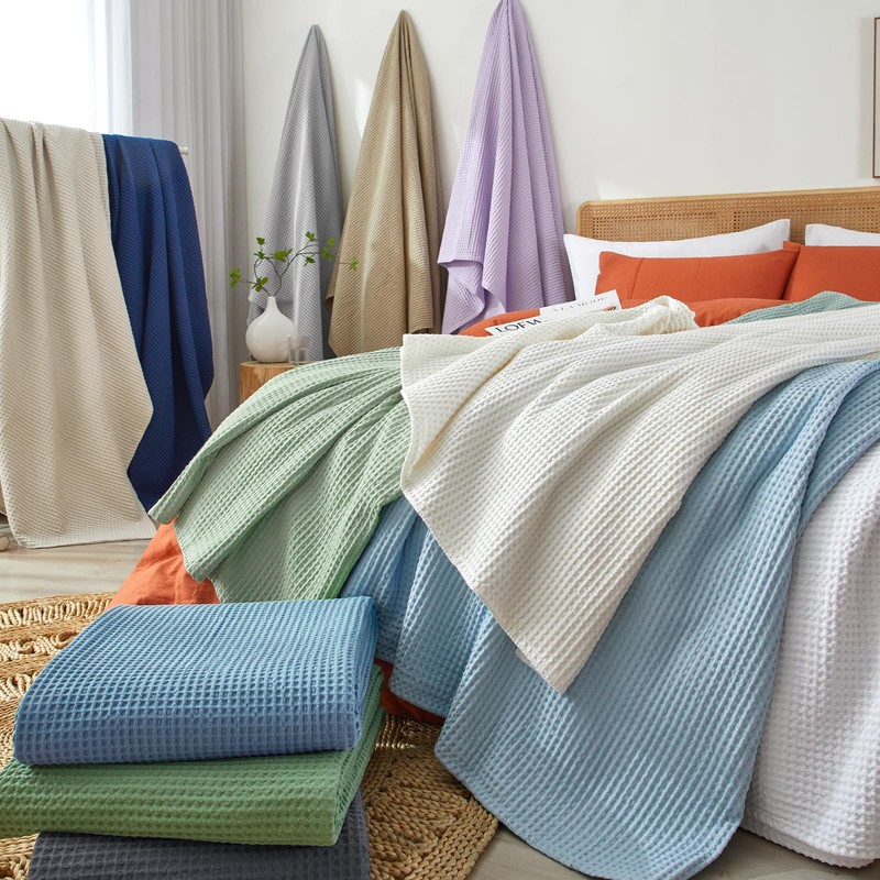 PHF 100% Cotton Waffle Weave Blanket Single Size 130 x